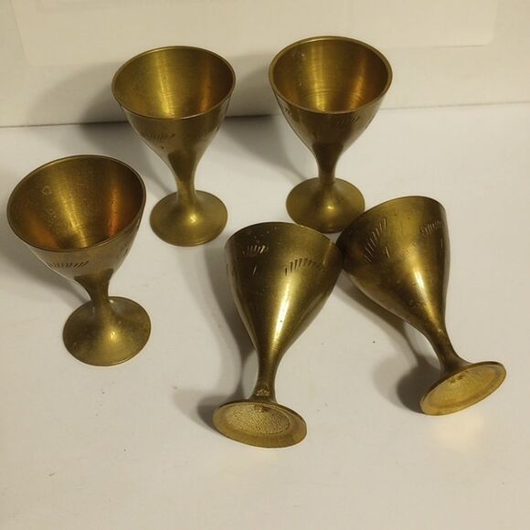 Set of Five Vintage Mini Brass Goblets - Picture 1 of 7